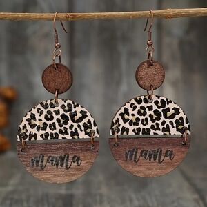 Mama Leopard Print Round Dangle Earrings - New